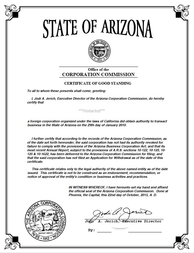 Partnership Certificate Of Good Standing In California