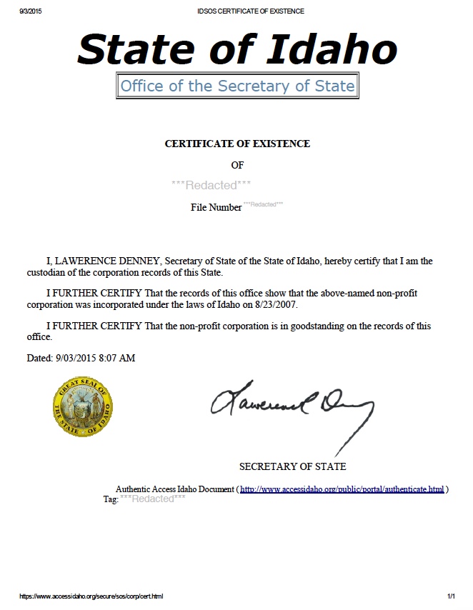 Idaho certificate of good standing, Idaho certificate of existence, Idaho certificate of status, Idaho 