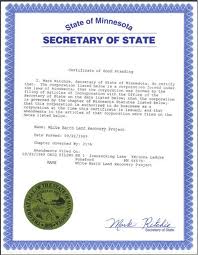 Minnesota Certificate of Good Standing Harbor Compliance