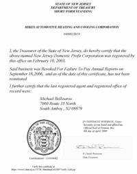 New Jersey Articles of Incorporation