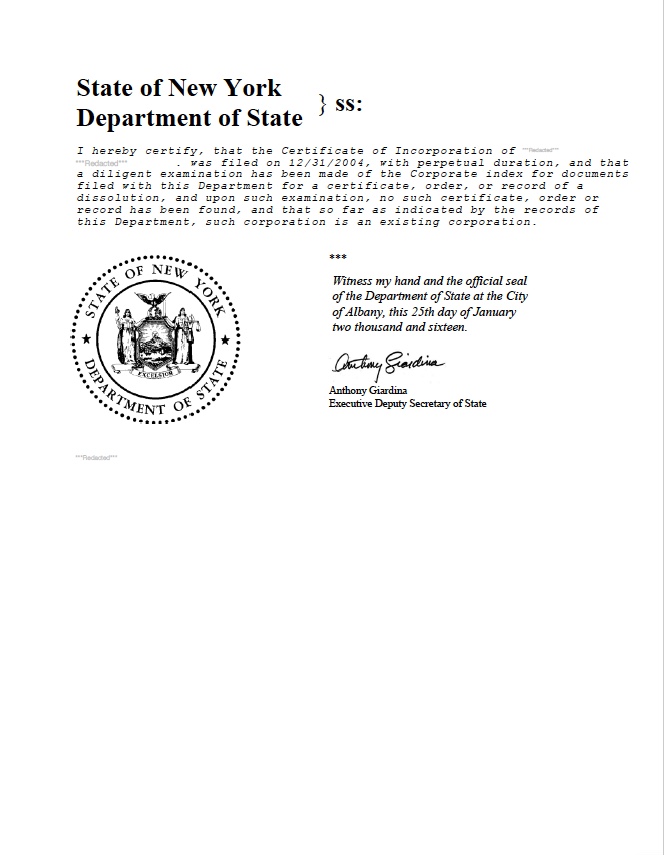 New York Certificate Of Good Standing Certificate Of Status Harbor