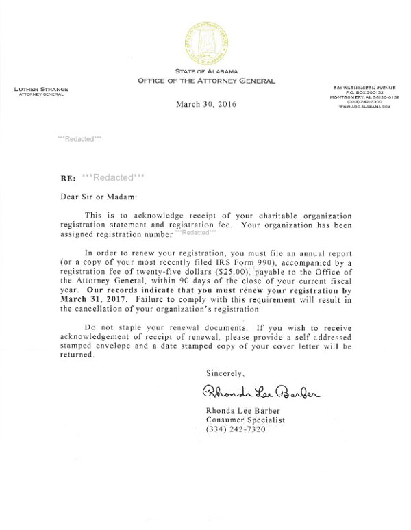 Alabama charitable solicitation license, Alabama fundraising license