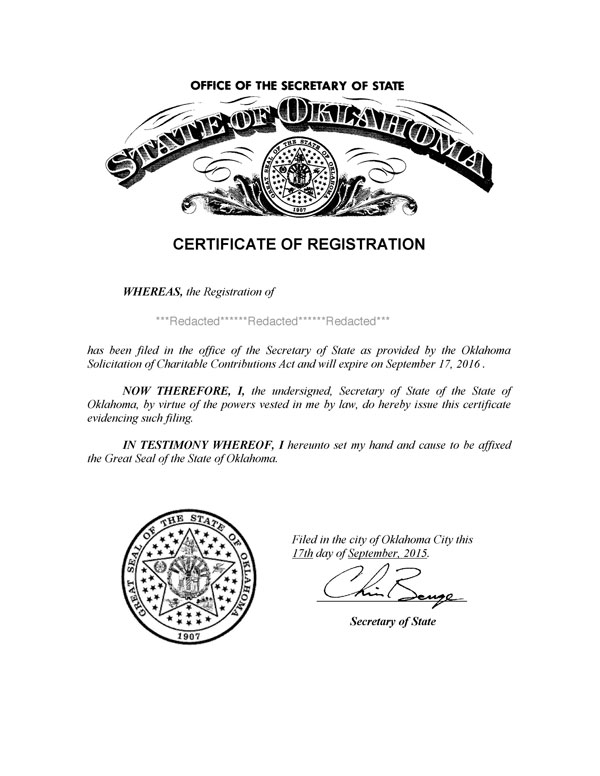 Oklahoma charitable solicitation license, Oklahoma fundraising license