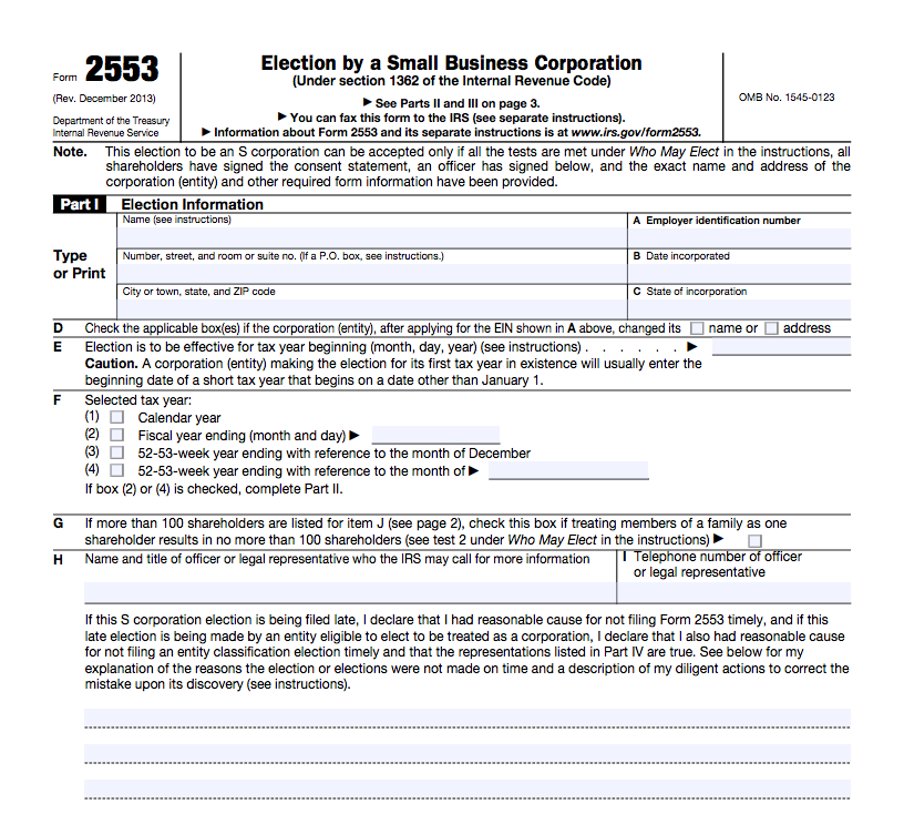 A preview of IRS Form 2553