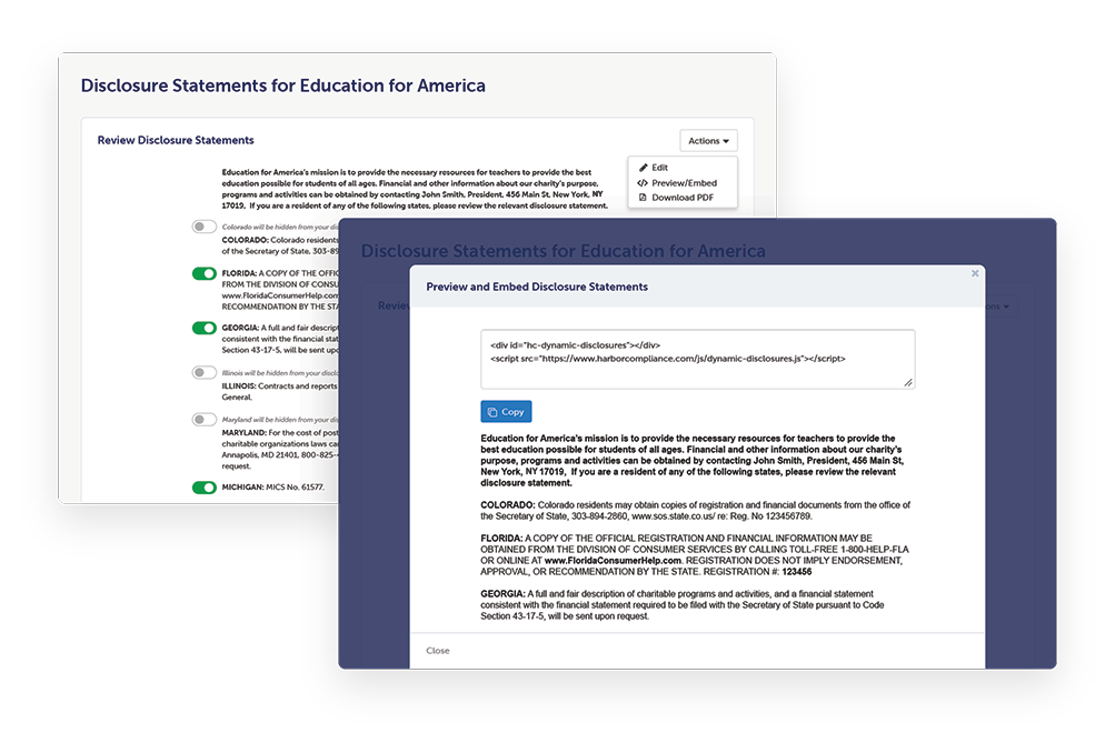 Screenshots of our Dynamic Disclosures software