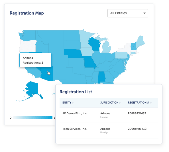 A screenshot of an overview map for state registrations